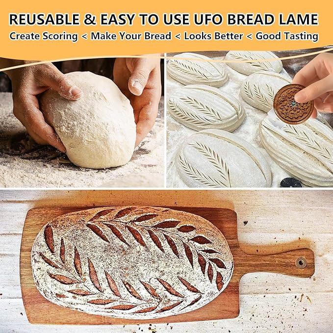 UFO Bread Lame Sourdough Scoring Tool Kit – Wooden Dough Scoring Tool, Replaceable Blades, Pouch, Cleaning Brush & Finger Guards | Perfect Baking Gifts for Sourdough Lovers