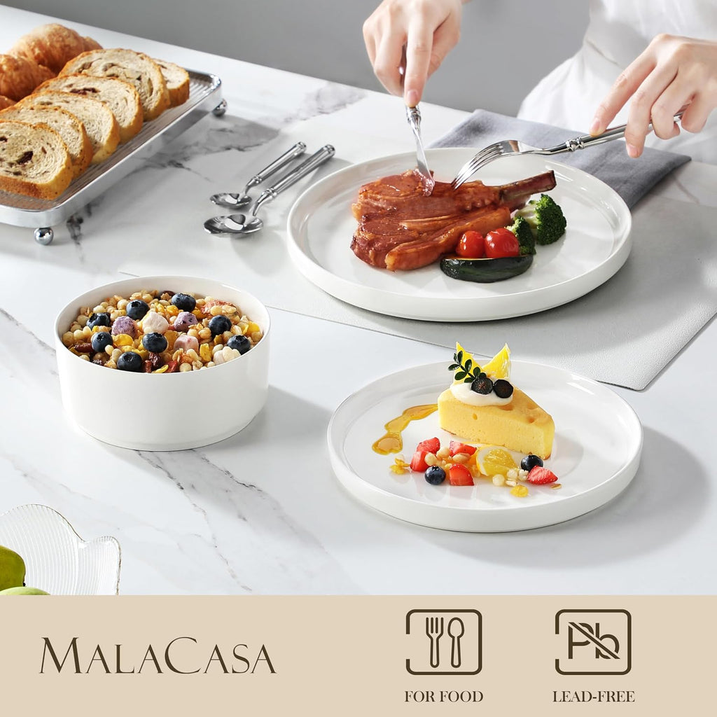 12 Pieces Porcelain Dinnerware Set, Modern White Dish Set for 4, Premium – close-up