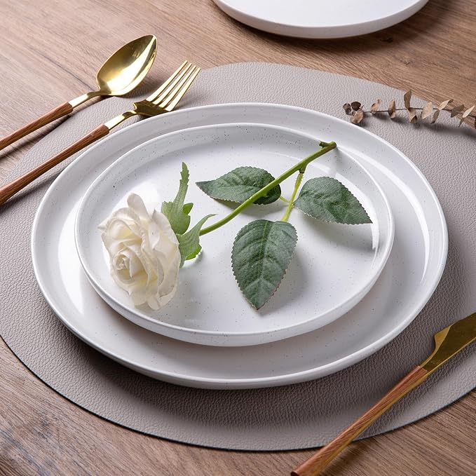 AmorArc Ceramic Dinnerware Sets with Pasta Bowls for 8, Handpainted Plates and Bowls Set with Rustic Terracotta Underside, Scratch Resistant Dishes Set, Dishwasher & Microwave Safe, 32 Pcs
