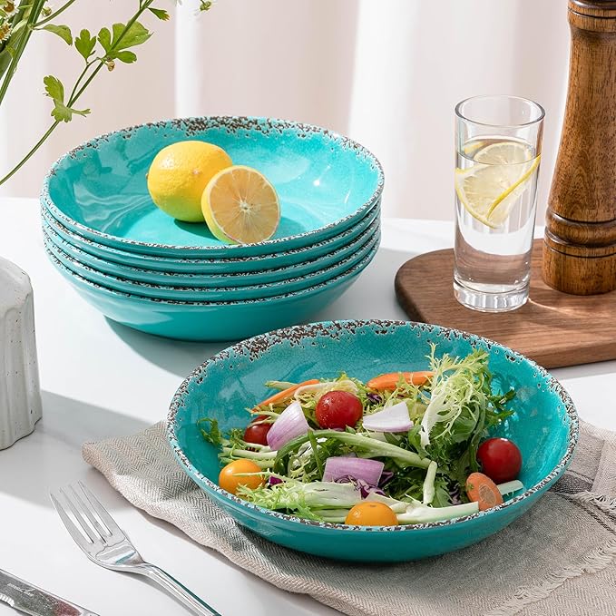 Pasta Bowls, 9-Inch Melamine Set of 6 in Antique Teal