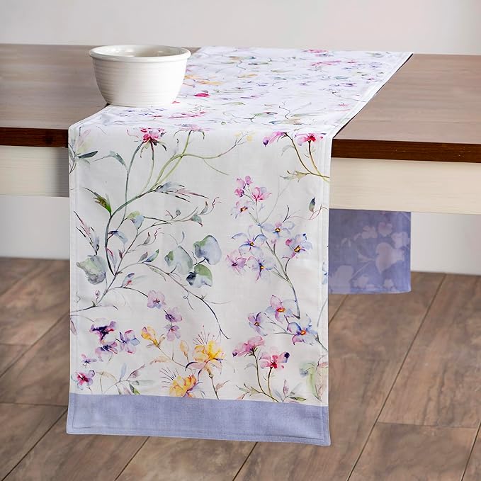 Cotton Table Runner, 14.5 x 72 Inch Summer Floral Double Layer