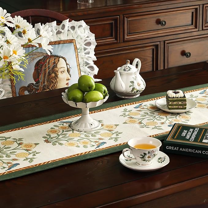 Velvet Table Runner, Botticelli Pattern, 12 x 63 Inches, Dining Decor