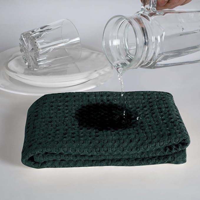 Dish Towels Set of 4, Olive Green Waffle Weave Cotton Kitchen Towels