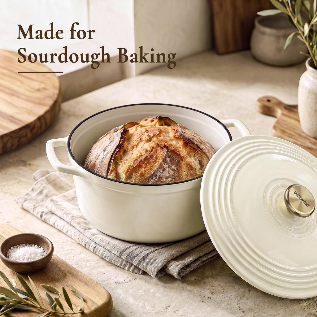 Dutch Oven, 5.5 Quart Enameled Cast Iron Pot with Lid, Warm White