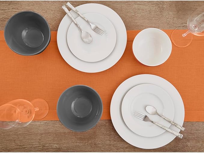 Table Runner in Pumpkin Pure Linen, 14 x 60 Inch Hemstitch