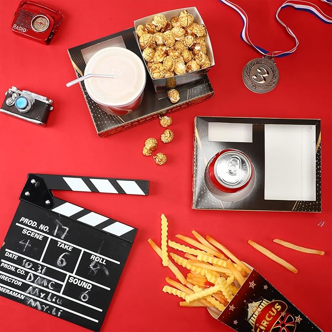 Movie Snack Bowls 36 Pack, Black and Gold Disposable Paper Trays