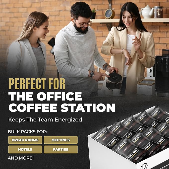 Colonial Coffee 100 Count Single Pot Coffee Packets – 100% Arabica Decaf Colombian Medium Roast | Pre-Measured Frac Packs for 12 Cup Maker | Bulk Ground Gourmet Coffee for Home & Office