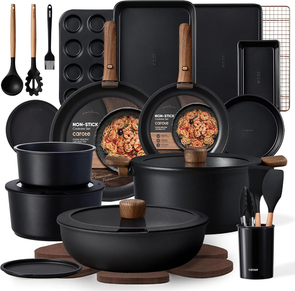 31pcs Pots and Pans Set Non Stick, Detachable Handle Cookware Set