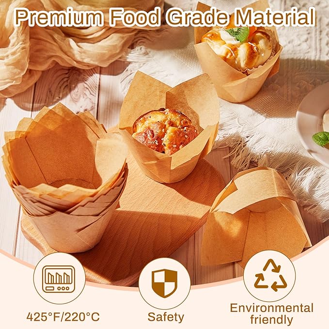 Baking Cups, 300 Count Tulip Paper Liners, 2-1/4 x 4 Inch Light Brown