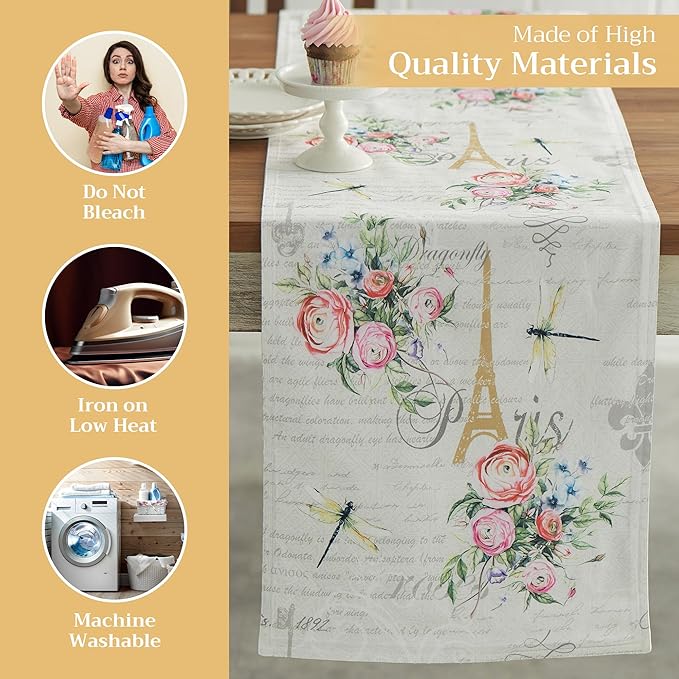 Table Runner, Double Layer 100% Cotton, 14.5 x 108 Inch Watercolor Print
