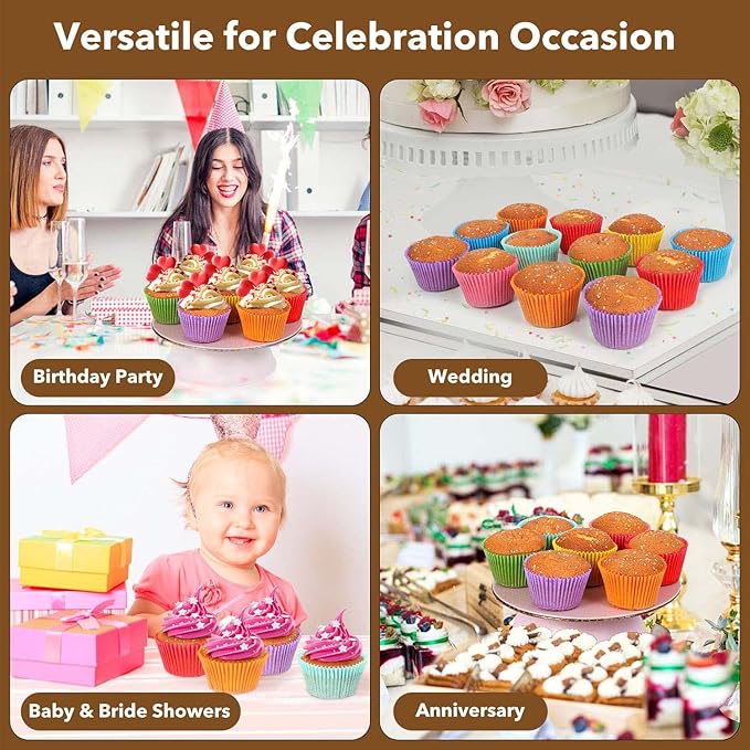 Baking Cups, 400 Jumbo Paper Liners in 8 Rainbow Colors