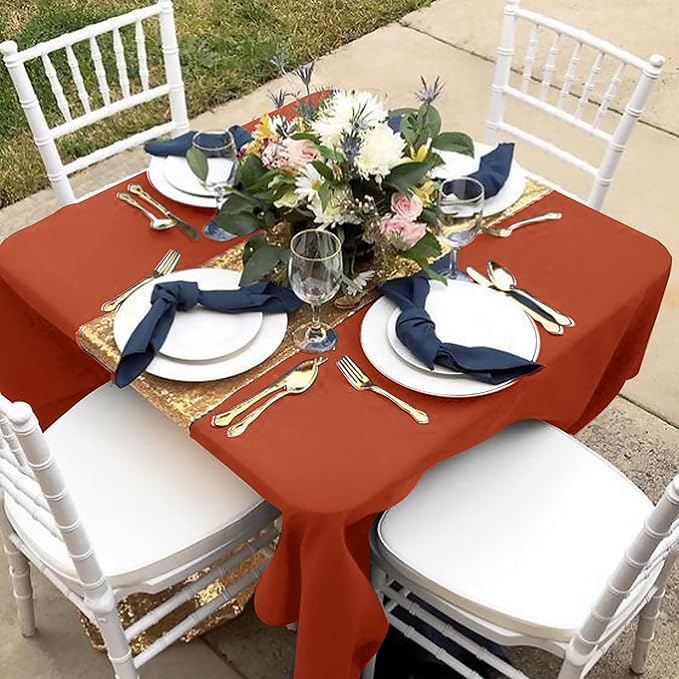 Square Polyester Tablecloth in Rust, 70 x 70 Inch, Stain Resistant