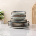AmorArc Ceramic Dinnerware Sets,Handmade Reactive Glaze Stoneware Plates and Bowls Sets,Highly Chip and Crack Resistant | Dishwasher & Microwave Safe Dishes Set,Service for 4 (12pc)