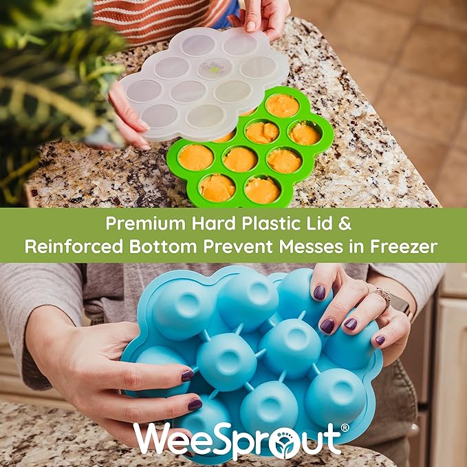 WeeSprout Silicone Freezer Tray with Clip on Lid Perfect Food Storage Container for Homemade Baby Food, Vegetable, Fruit Purees, and Breast Milk (Bright Yellow, Ten 1.5 Ounce Sections)