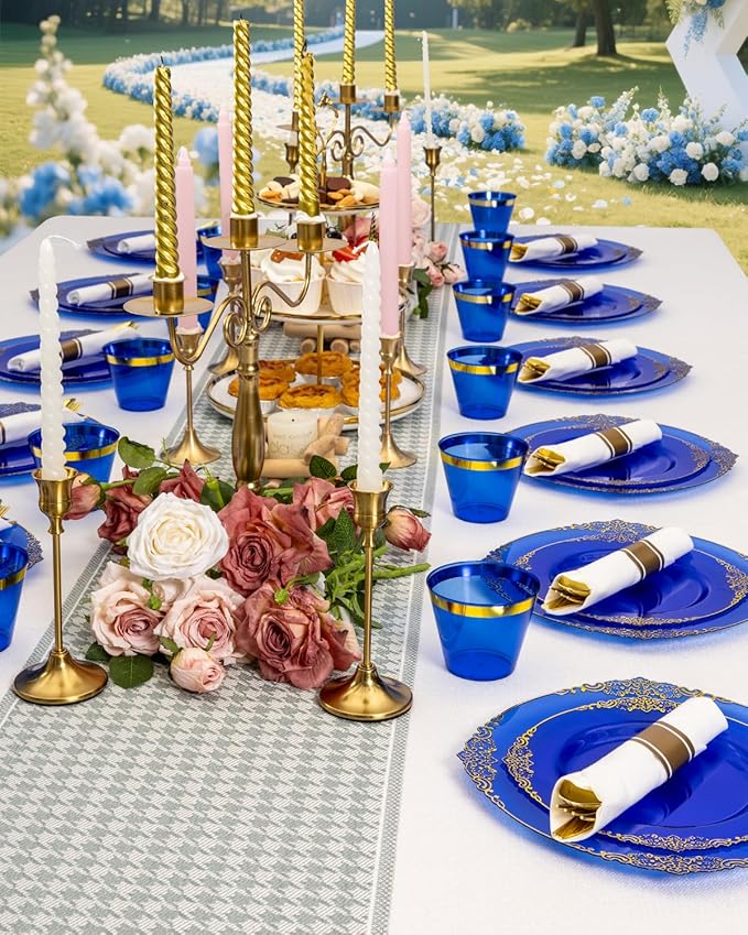 Disposable Plastic Plates, Clear Blue, 350 Pieces for 50 Guests