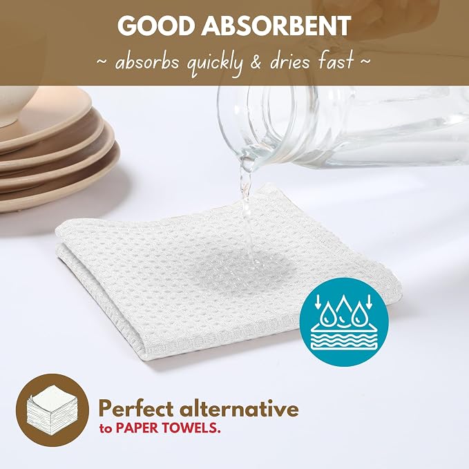 Waffle Weave Cotton Kitchen Towels, 6-Pack, 16x26 Inch, White