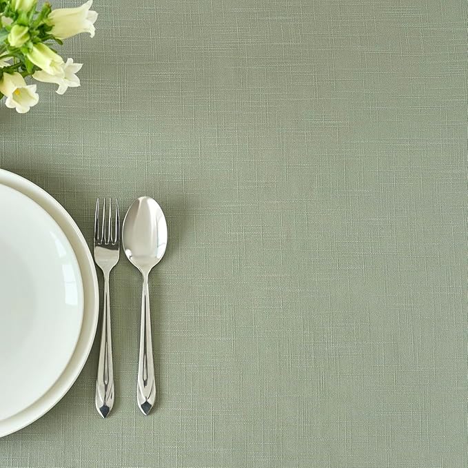 Tablecloth in Sage Green Faux Linen, 60 x 120 Inch Rectangle