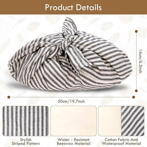 2 Pack Beeswax Bread Bags, Striped Linen Bento Bags, 14" Cotton Loaf Bag, Reusable Organic Food Storage, Sourdough Bag, Rustic Farmhouse Azuma Bukuro Origami Wrap for Baked Gifts (Navy Blue, 2)