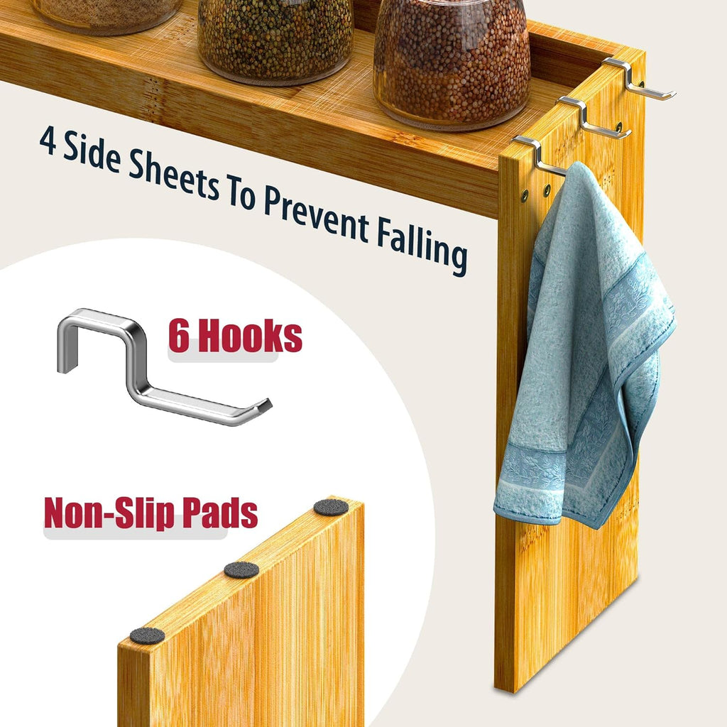 Bamboo Over the Stove Spice Shelf for Kitchen, 31.5" Spice Rack Organizer Shelf – set view