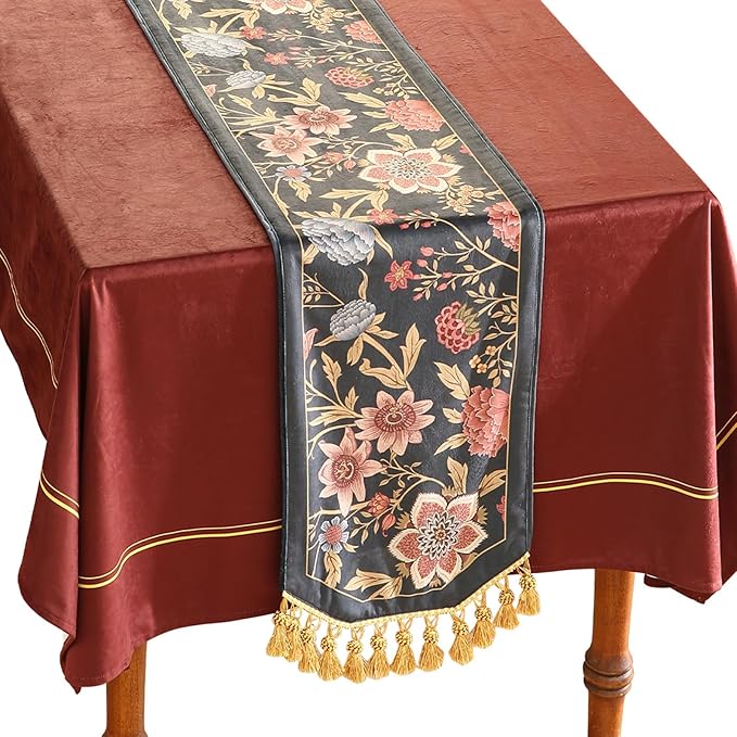 Velvet Table Runner, Floral Bouquet Design, 12 x 71 Inch Polyester