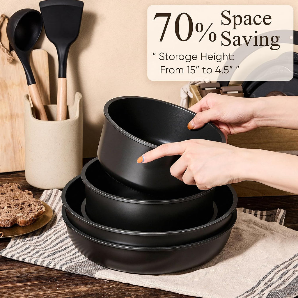 33pcs Pots and Pans Set Non Stick, Detachable Handle Cookware, Black – close-up