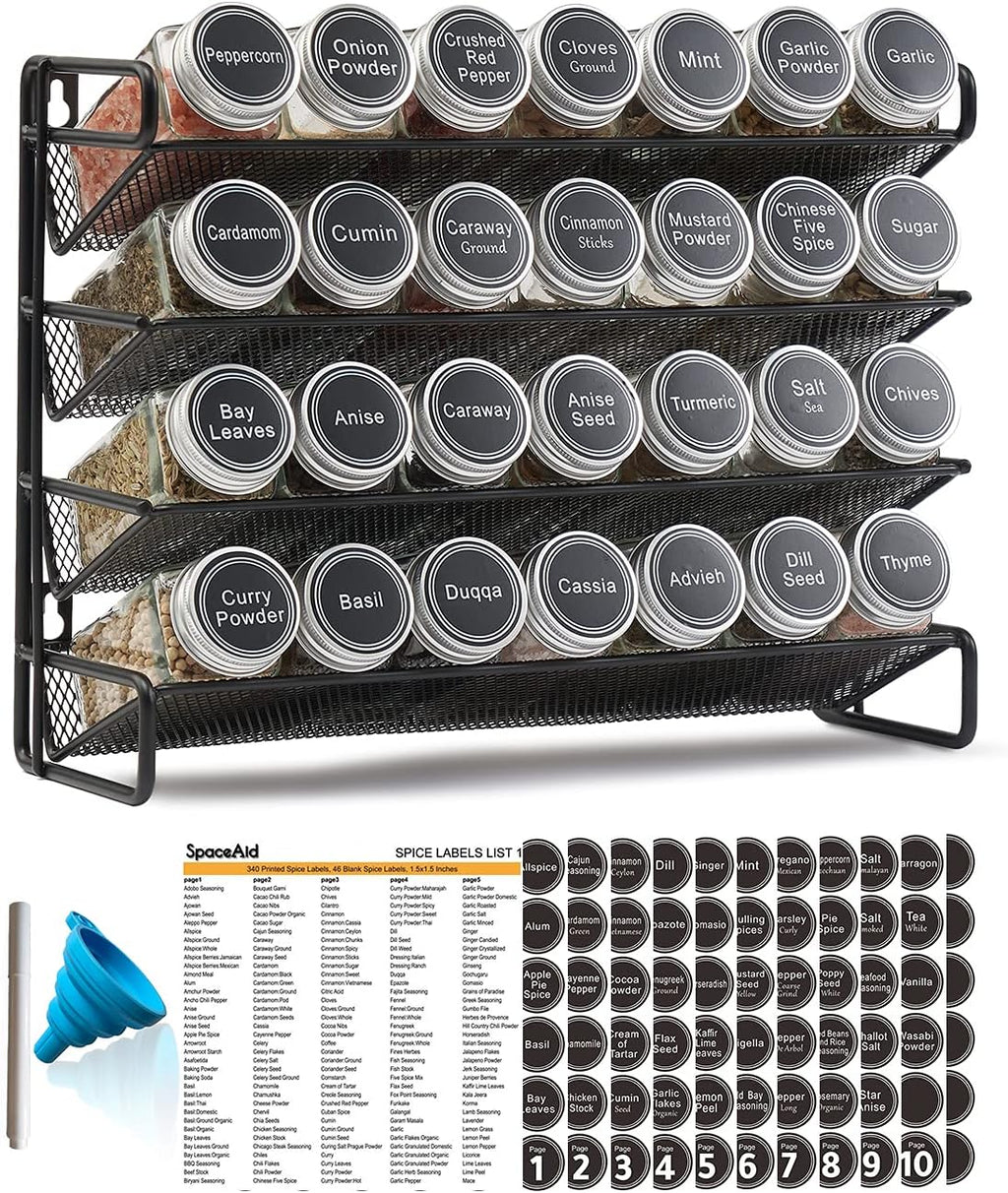 Spice Rack Organizer with 28 Spice Jars, 386 Spice Labels, Chalk Marker