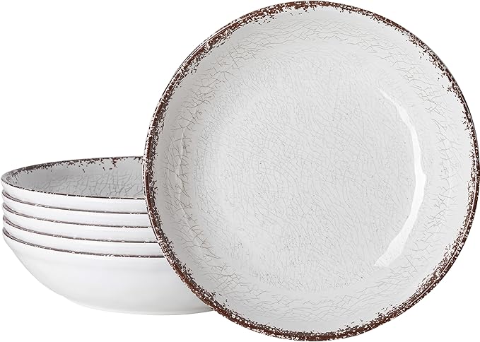 Pasta Bowls Set of 6, 42-Ounce Rustic White Melamine