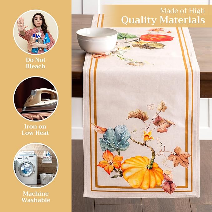 Table Runner, 100% Cotton Double Layer, 14.5 x 108 Inch, Potiron Watercolor