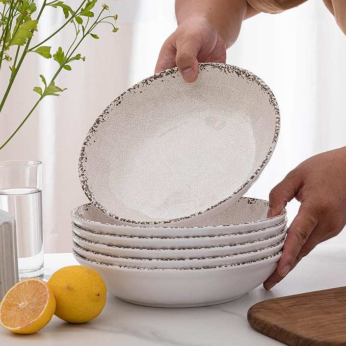 Pasta Bowls, 6-Pack, 9.25-Inch Antique Ivory Melamine