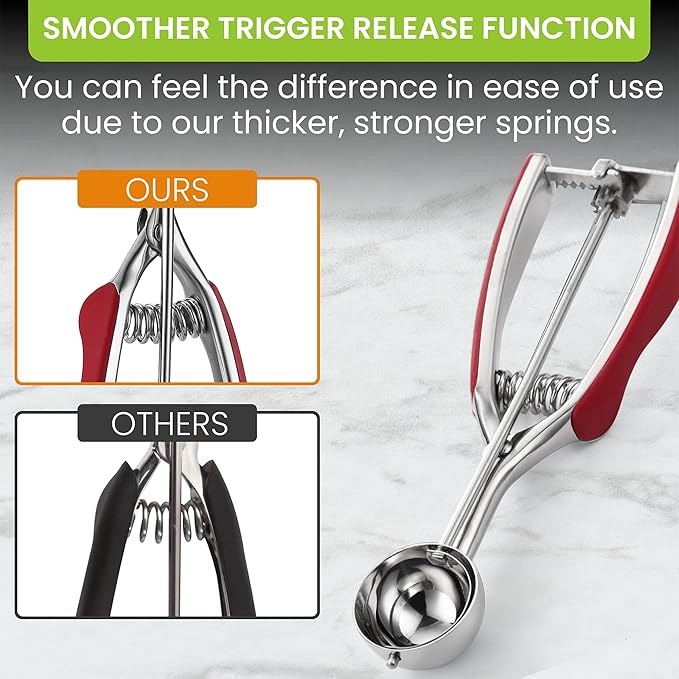 Ice Cream Scoops: 1 Tbsp Red Stainless Steel Cookie Scoop with Trigger