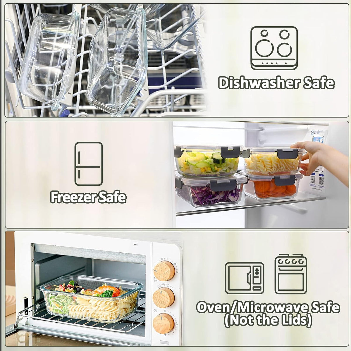 10 Pack Glass Food Storage Containers with Lids, Gray – alternate view