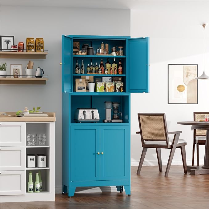 Pantry Cabinet, 69-Inch Tall Metal Freestanding, Blue, 6-Tier