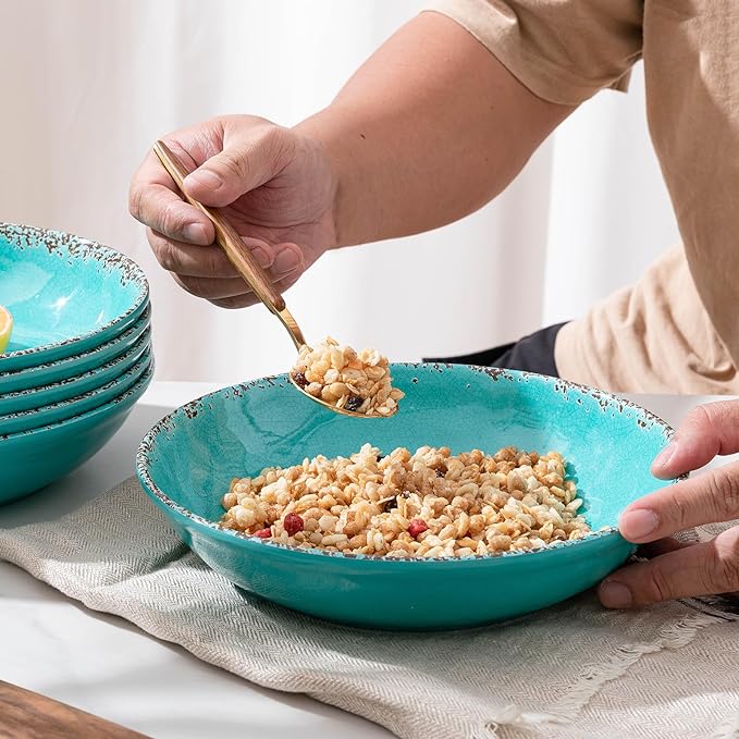 Pasta Bowls, 9-Inch Melamine Set of 6 in Antique Teal