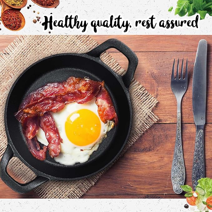 Skillets: 4-Pack Black Cast Iron Mini Pans with Double Loop Handles