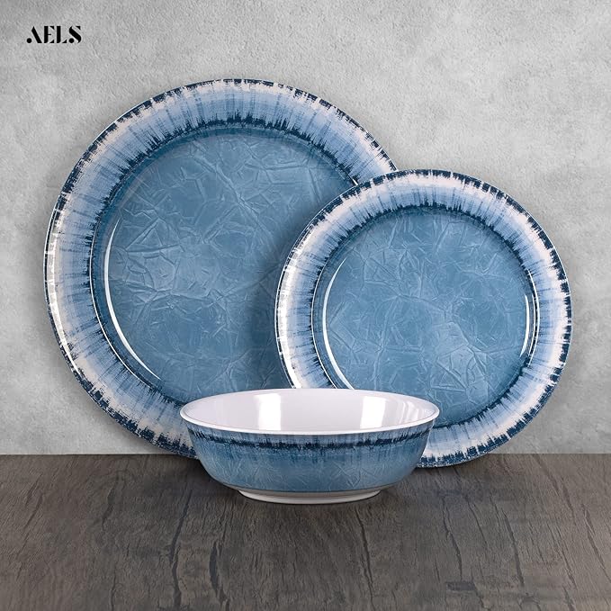 Dinnerware Set 18 Pieces Navy Melamine Service for 6