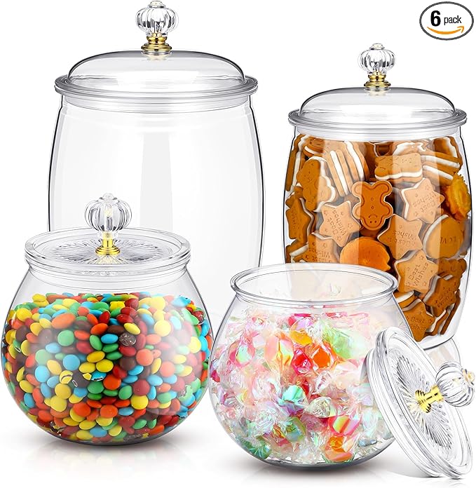 Food Jar Canisters, 4 Clear Plastic Jars with Lids, 64/42/30 oz