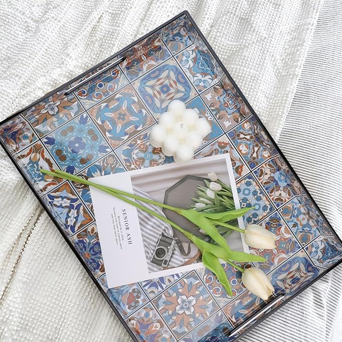 Serving Tray 15.7 x 11.8 Inch Rectangular Plastic with Handles
