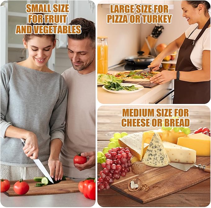 Cutting Boards: 18-Piece Acacia Wood Set with Built-in Handles