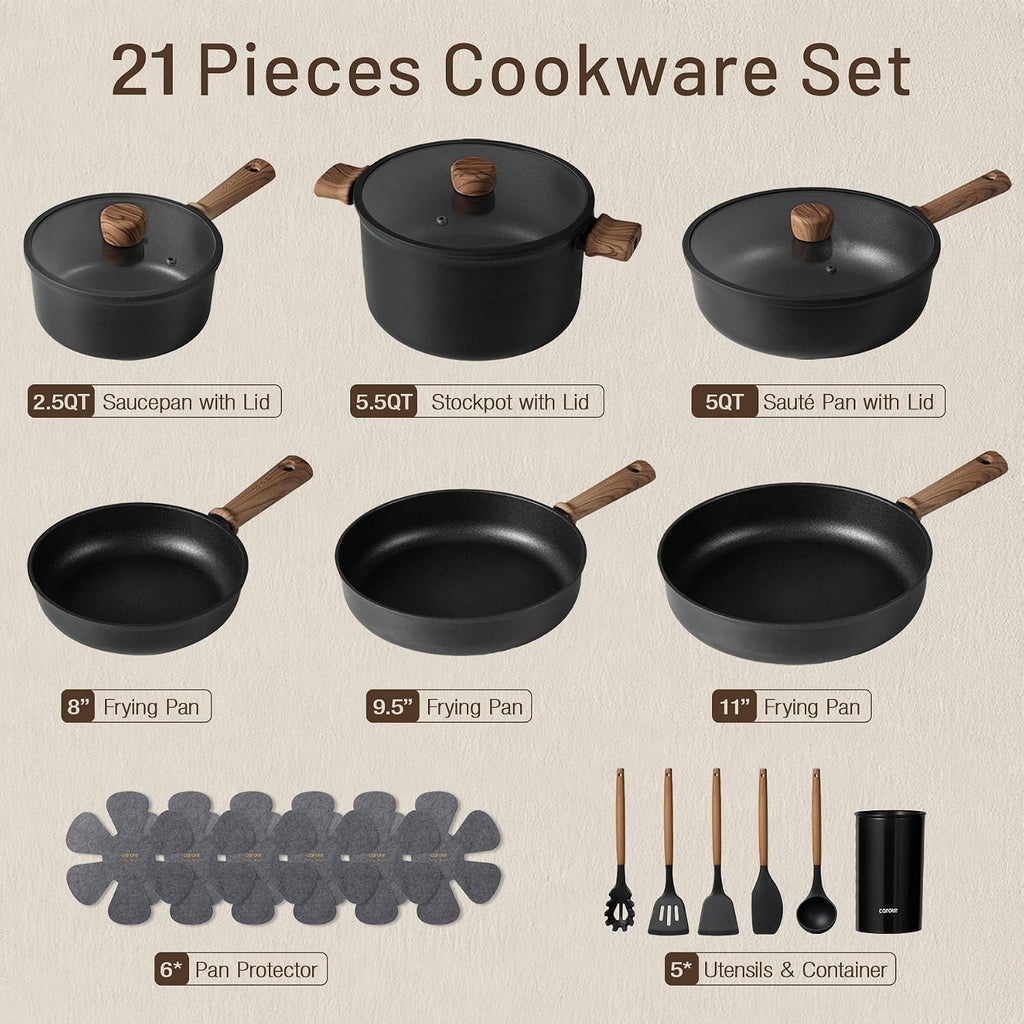 Cookware Set, Titanium Reinforced Nonstick Aluminum with Glass Lids
