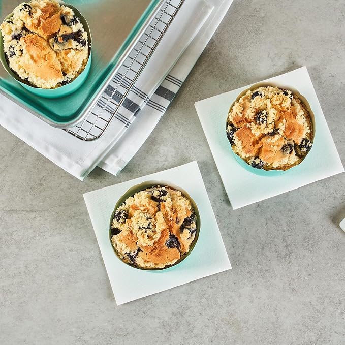 Baking Cups - 200 Count Turquoise Scalloped Paper, Greaseproof, Oven-Ready