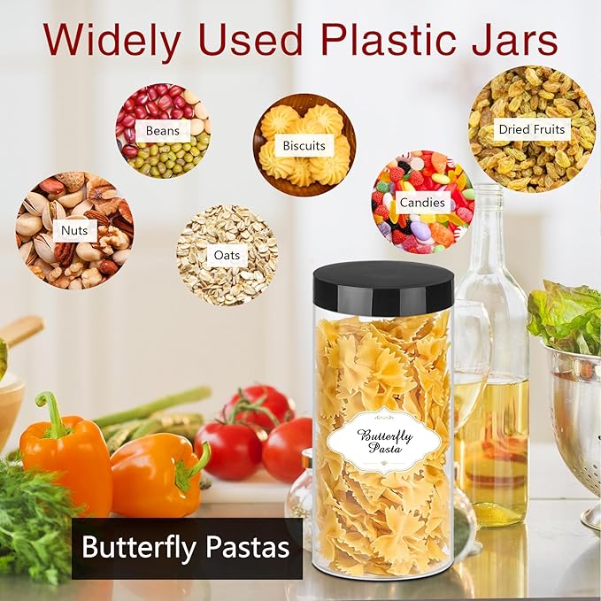 Food Jar Canisters 16 oz Clear PET Plastic with Airtight Lids, 24 Pack