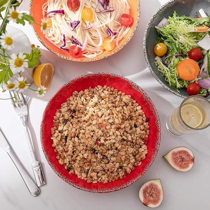Pasta Bowls, 9-Inch Melamine Farmhouse Set of 6 in Antique Red