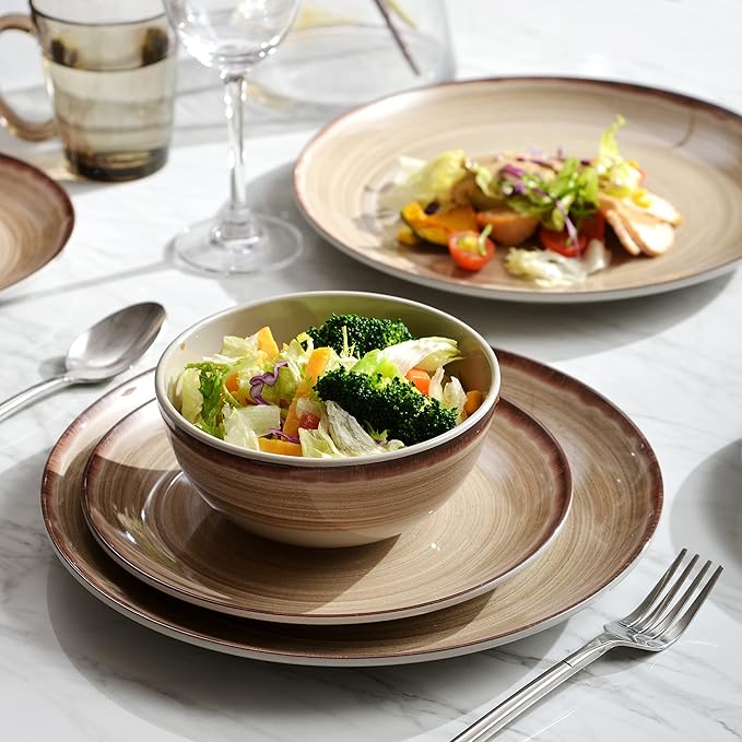 Brown Melamine Dinnerware Set for 4, 12 Pieces, Dishwasher Safe