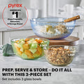 Mixing Bowls Set of 3, Tempered Glass with Airtight Snap Lids