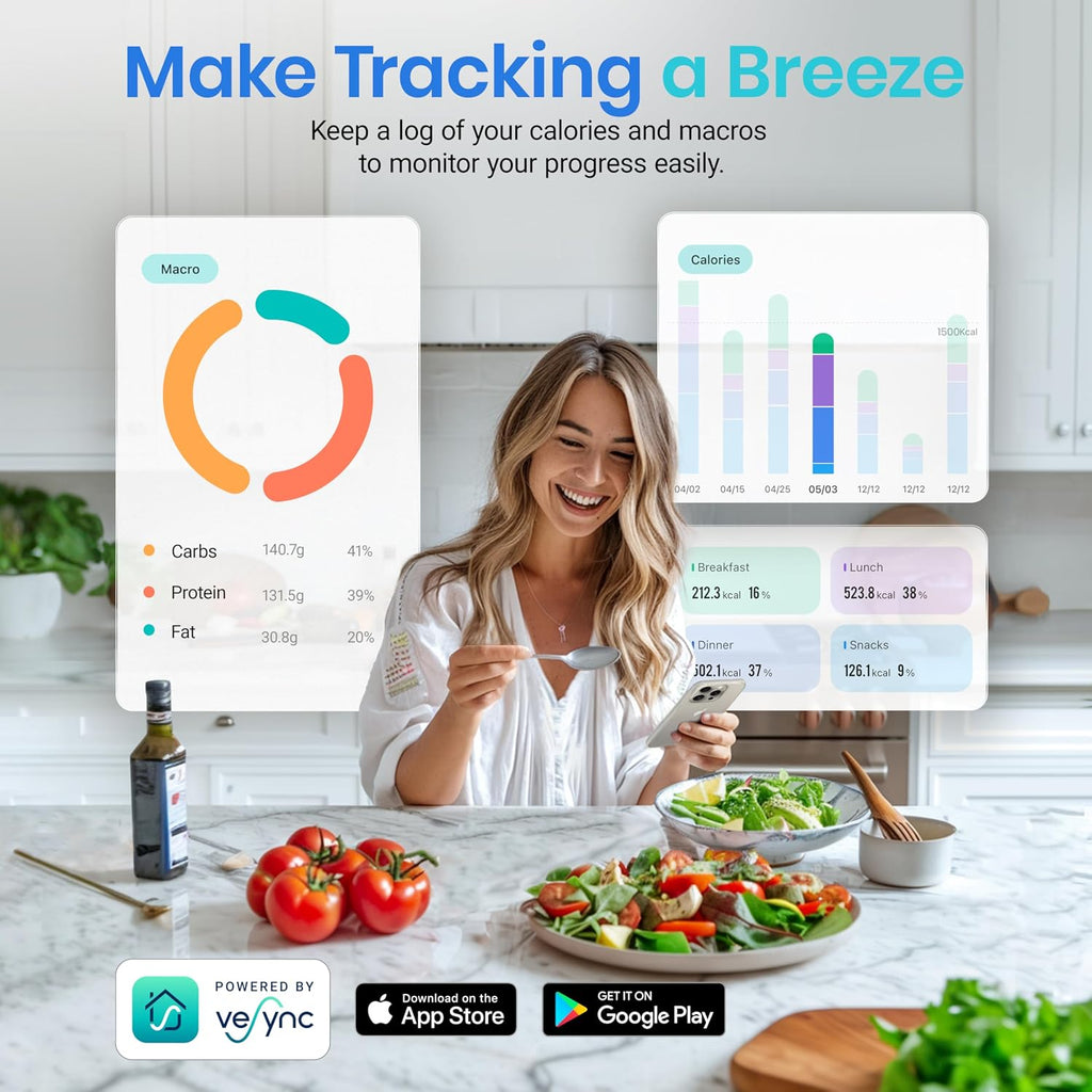 Food Kitchen Scale with Nutritional Calculator, Smart App, 11lb – size reference