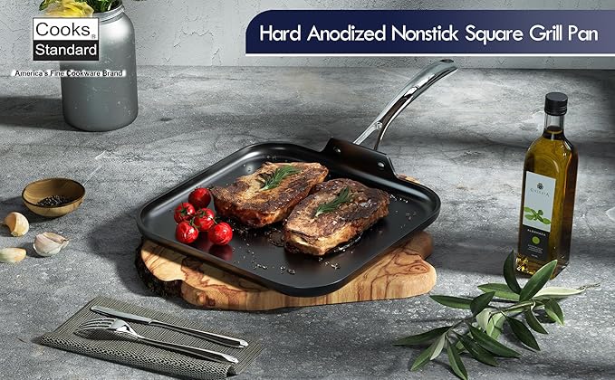 Griddle Pan, Hard Anodized Nonstick Aluminum with Stainless Handle, Black