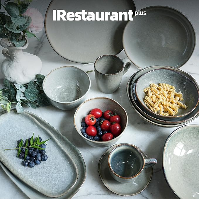 Organic Shape Restaurant Serving Bowl 9", Commerical Grade Catering Stoneware 40oz Bowl in Ir-regular Organic Shape, Chip & Scratch Resistant, Glossy Reactive Glaze Grey, Case of 12