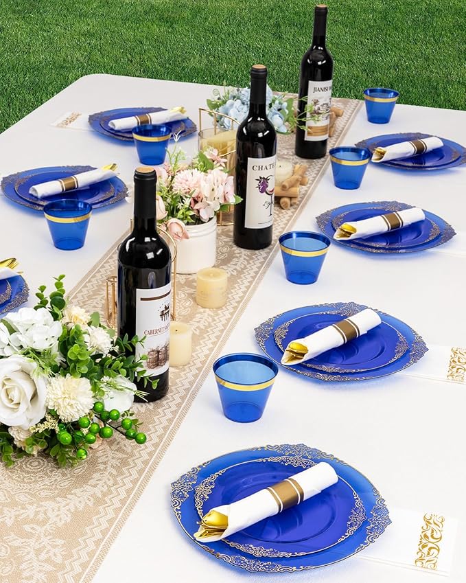 Disposable Plastic Plates, Clear Blue, 350 Pieces for 50 Guests