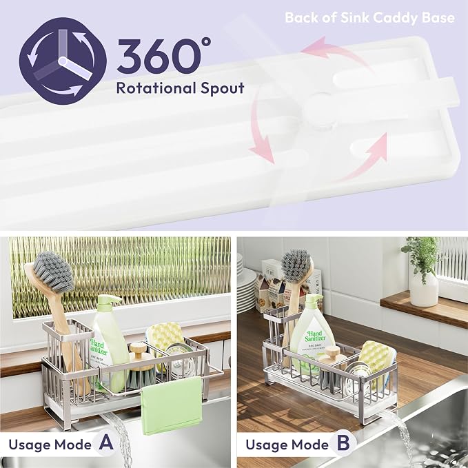 Sink Sponge Holder, Stainless Steel with Brush Holder, Sand Nickel