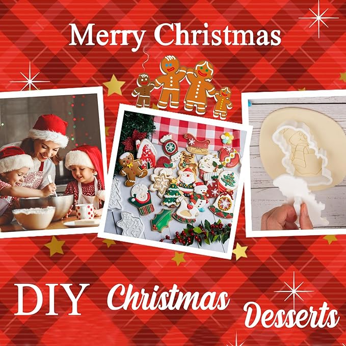 Flycalf Christmas Cookie Cutters Cupcake Shapes with Plunger Stamps Fall Holiday PLA Baking Accessories Cutter Molds Gifts for Kids Decorative Party 3.5" Kitchen Cake Supplies